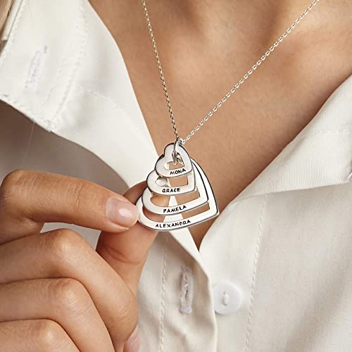 Personalized Heart Necklace – Custom Engraved Family Names Pendant in Sterling Silver