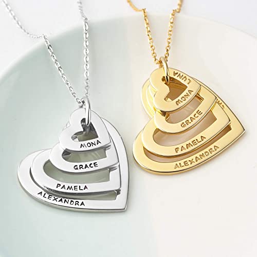 Personalized Heart Necklace – Custom Engraved Family Names Pendant in Sterling Silver