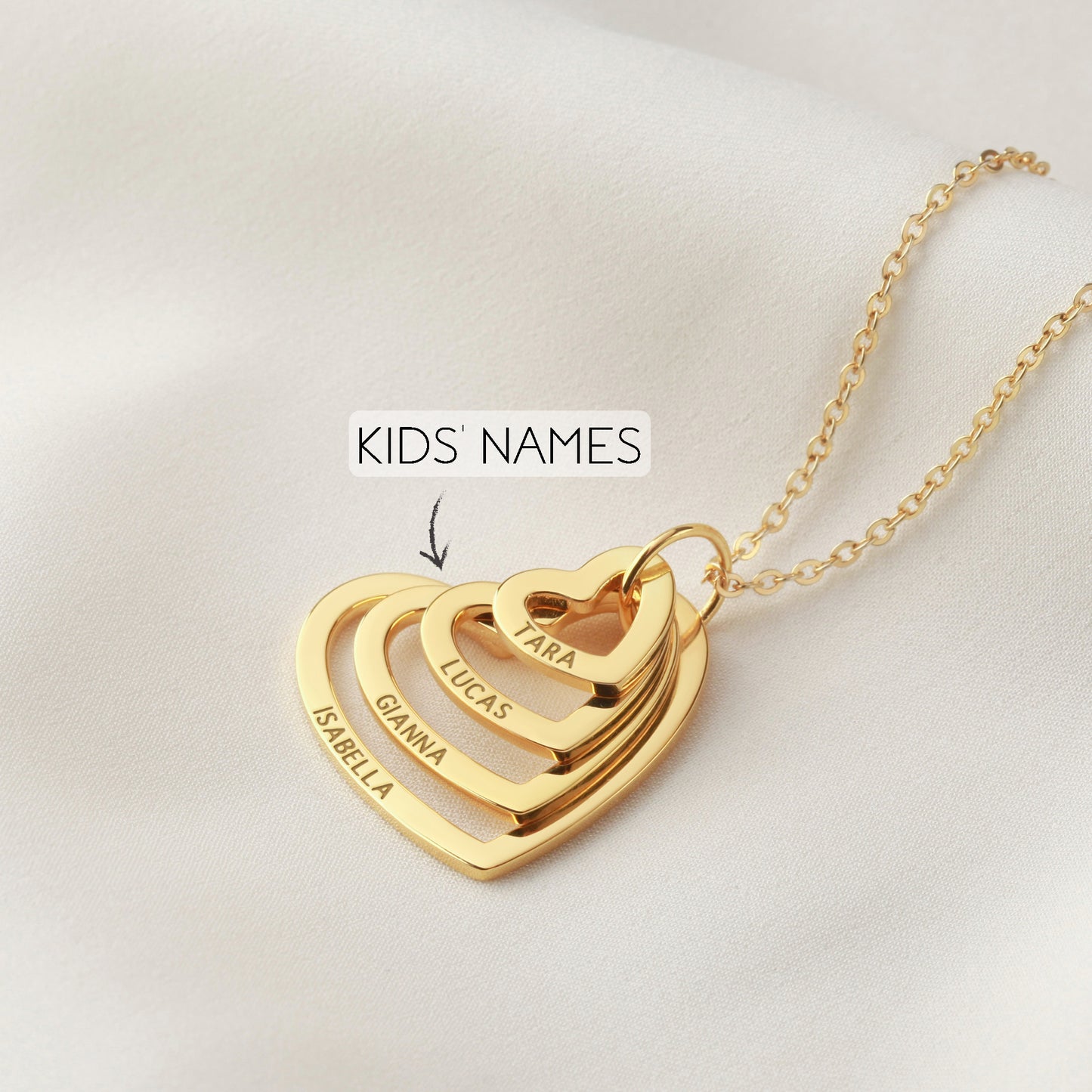 Personalized Heart Necklace – Custom Engraved Family Names Pendant in Sterling Silver