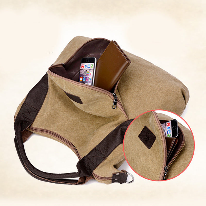 Washed Canvas Hobo Tote – Women’s Large-Capacity Shoulder & Crossbody Bag