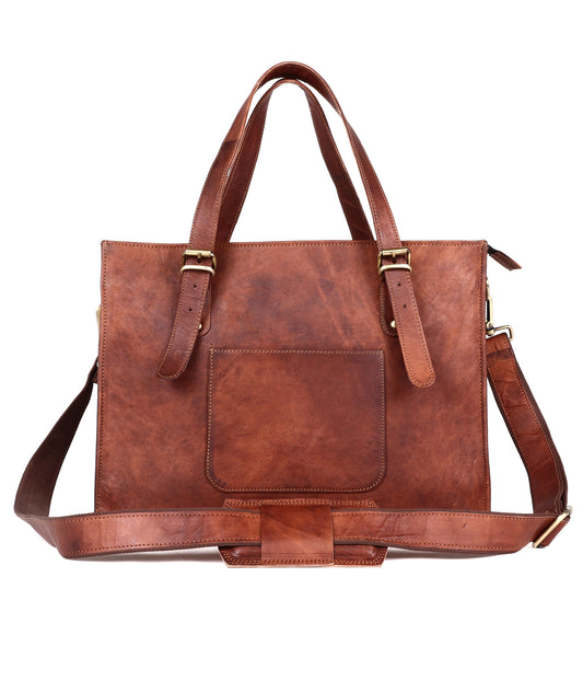 Women’s Leather Laptop Tote Bag – Large Work Handbag with Shoulder Strap