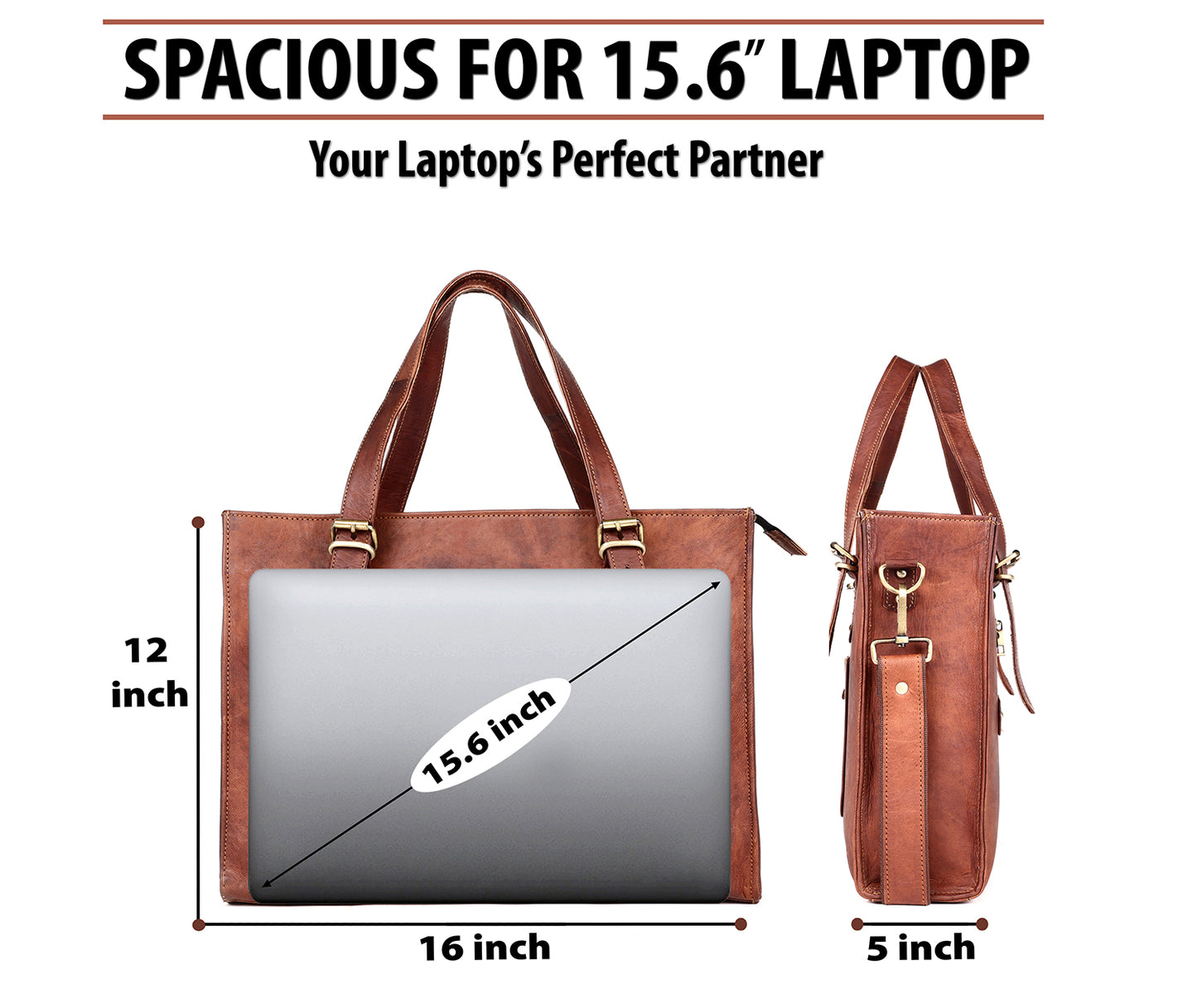 Women’s Leather Laptop Tote Bag – Large Work Handbag with Shoulder Strap
