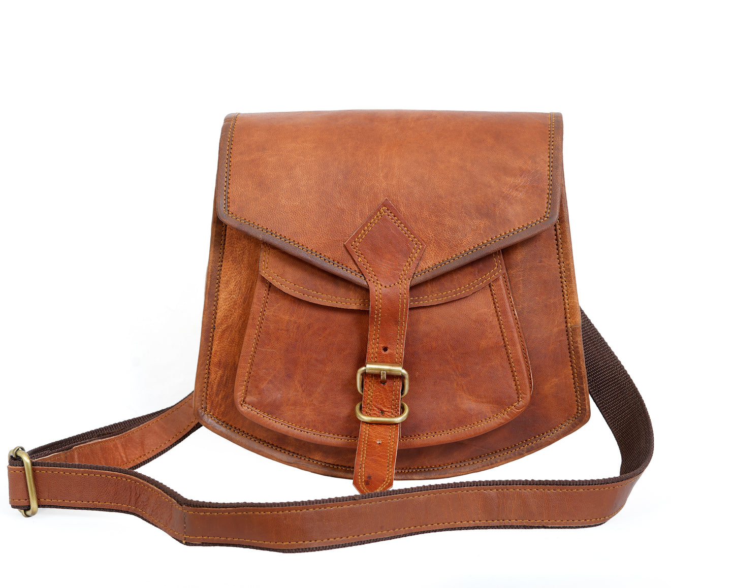 Vintage Full Grain Leather Crossbody Satchel – Women’s Shoulder Sling Handbag