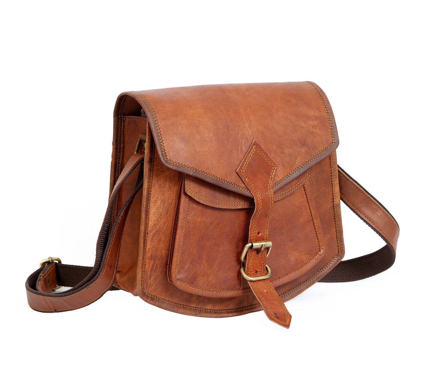 Vintage Full Grain Leather Crossbody Satchel – Women’s Shoulder Sling Handbag