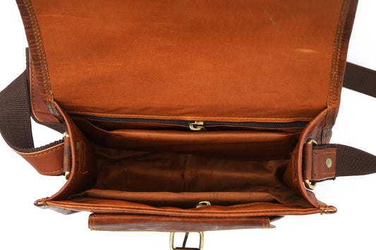 Vintage Full Grain Leather Crossbody Satchel – Women’s Shoulder Sling Handbag