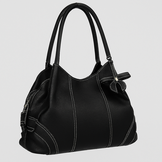 Elegant Black Tote Handbag – Women’s Shoulder Bag with Contrast Stitching (Black)